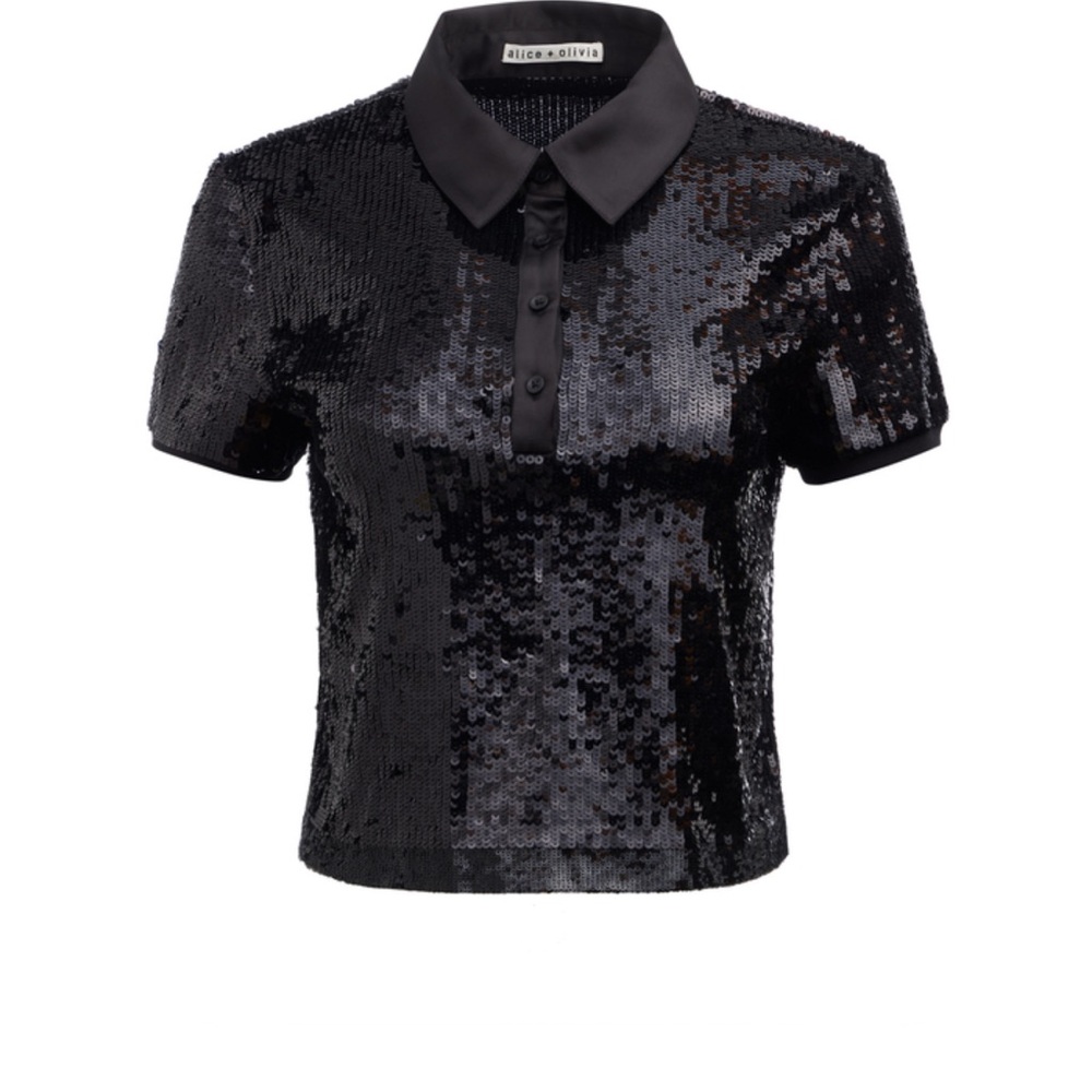 Alice + Olivia Black Sequin Crop Top